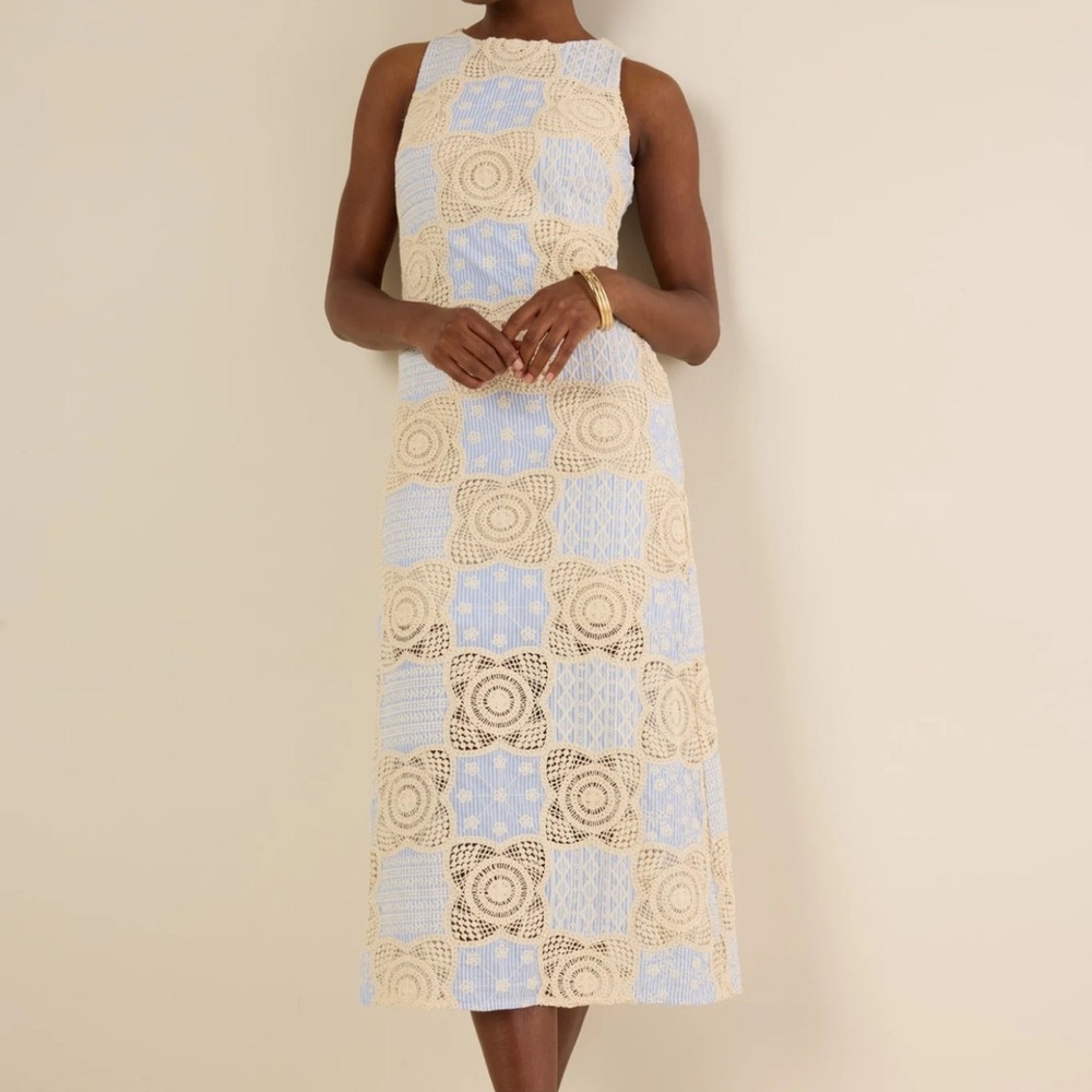 English Factory Beige and Blue Crochet Dress
